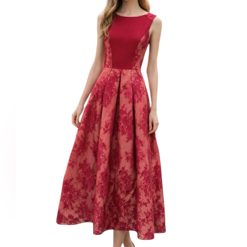 Black halo eve red floral lace maxi dress size 0